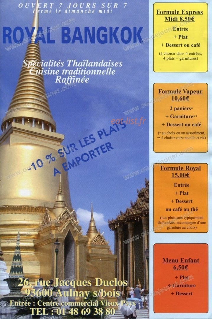 Royal Bangkok — carte page 1