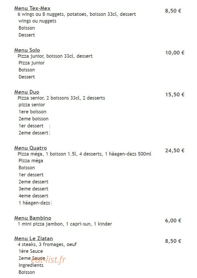 Planet Pizza — carte page 4