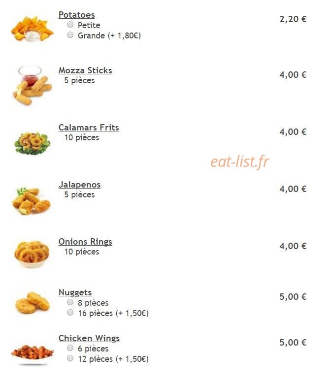 Planet Pizza — carte page 2
