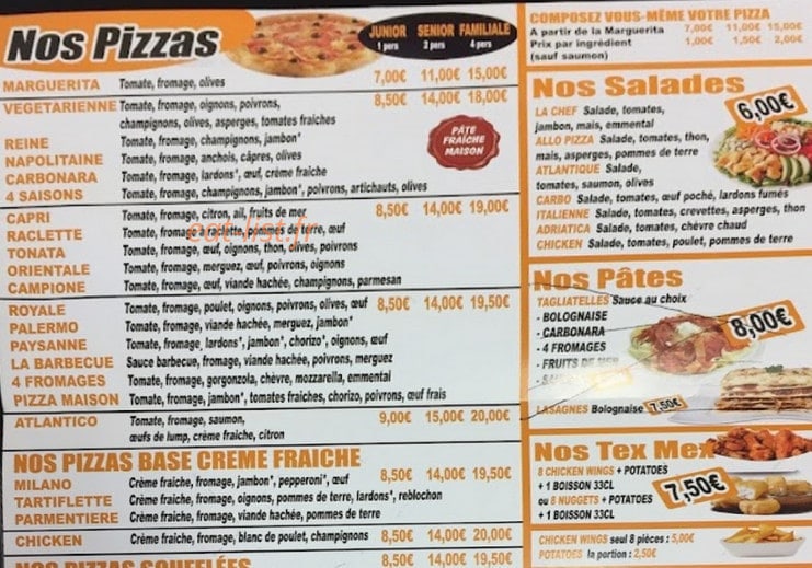 Allo Pizza — carte page 1