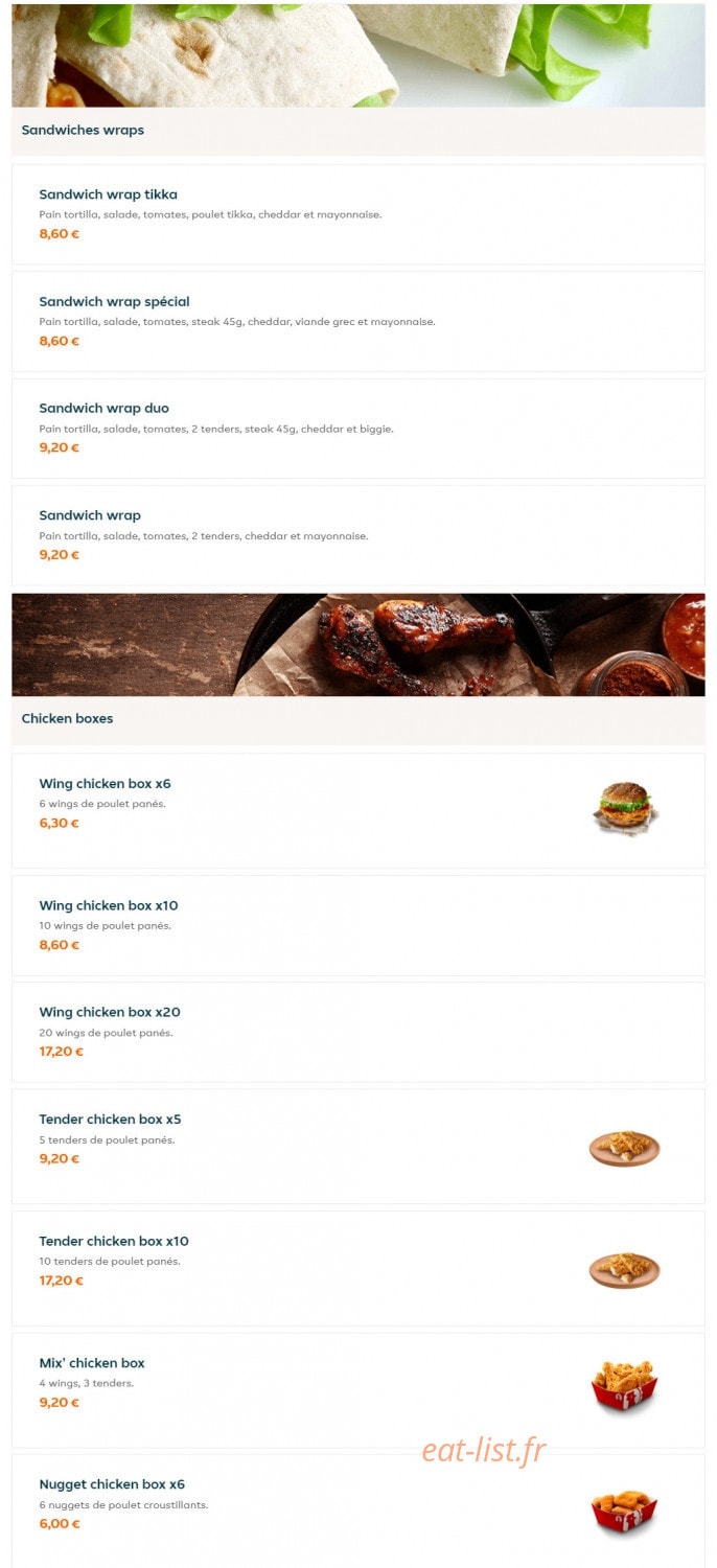 Chicken burger — carte page 7