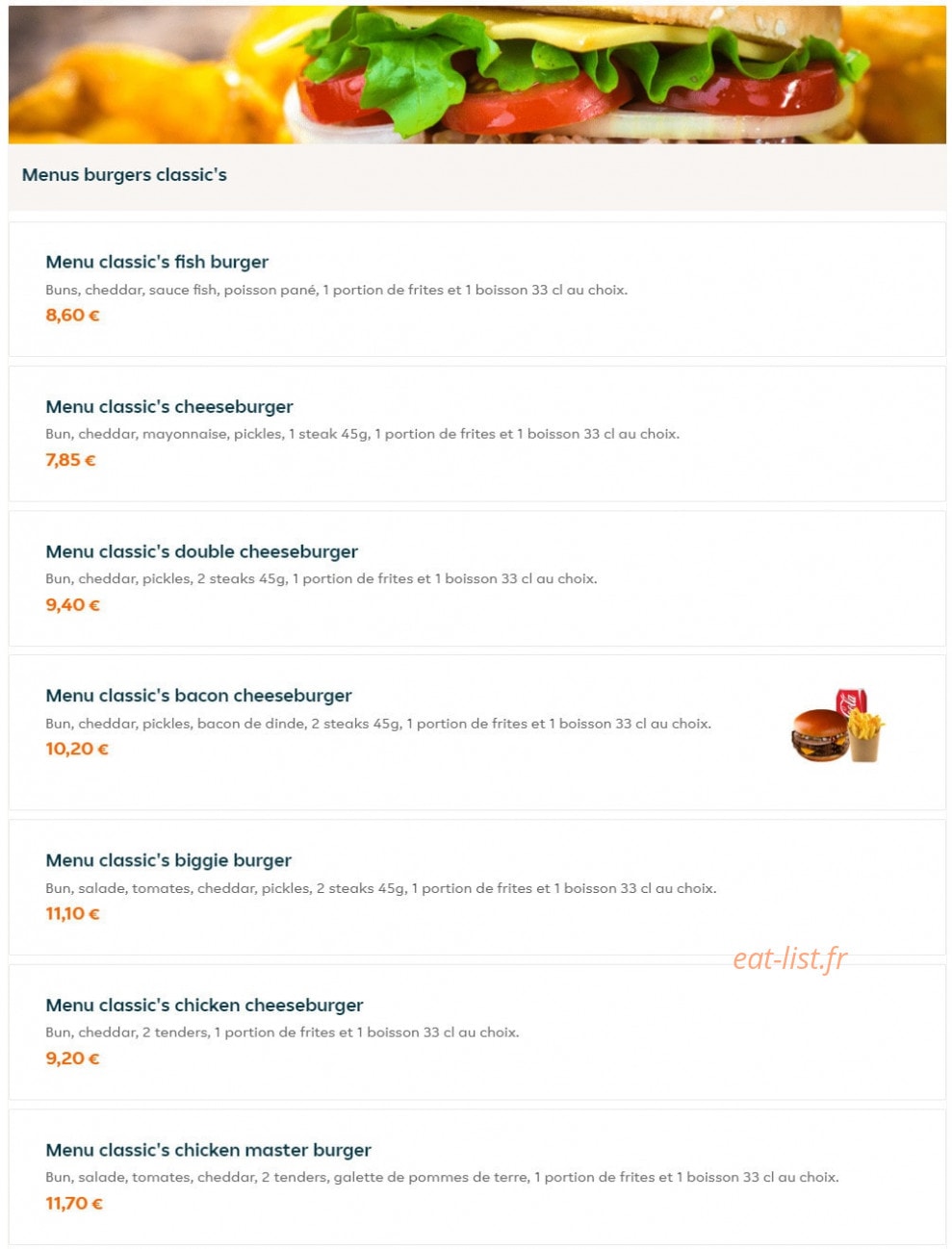 Chicken burger — carte page 1