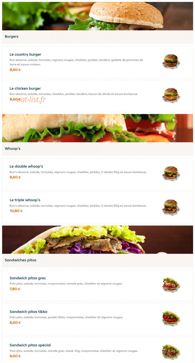 Chicken burger — carte page 6
