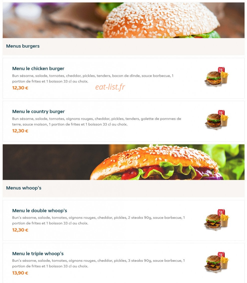 Chicken burger — carte page 2