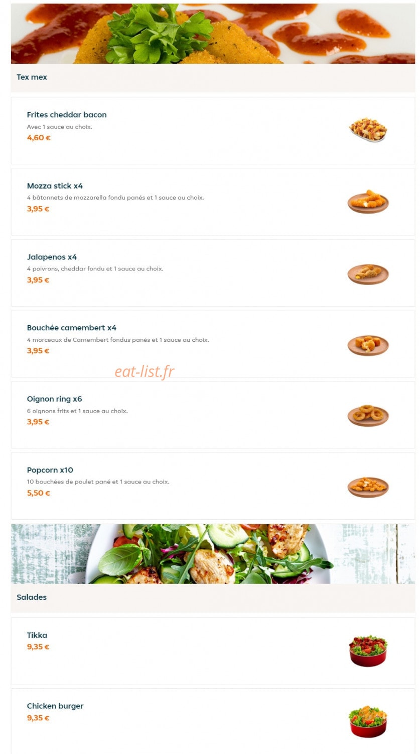 Chicken burger — carte page 8