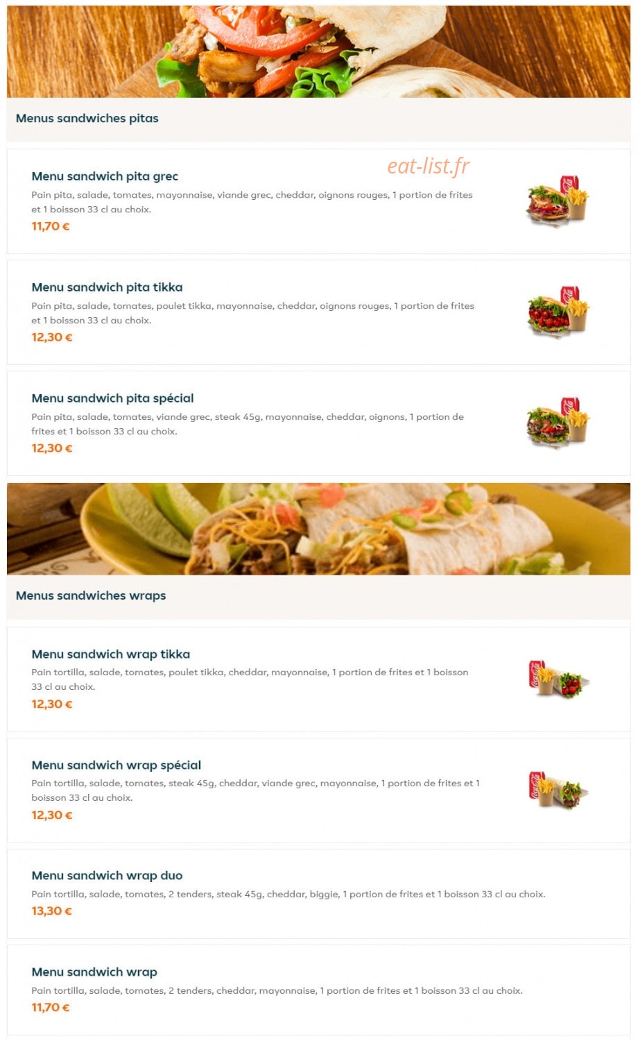 Chicken burger — carte page 3