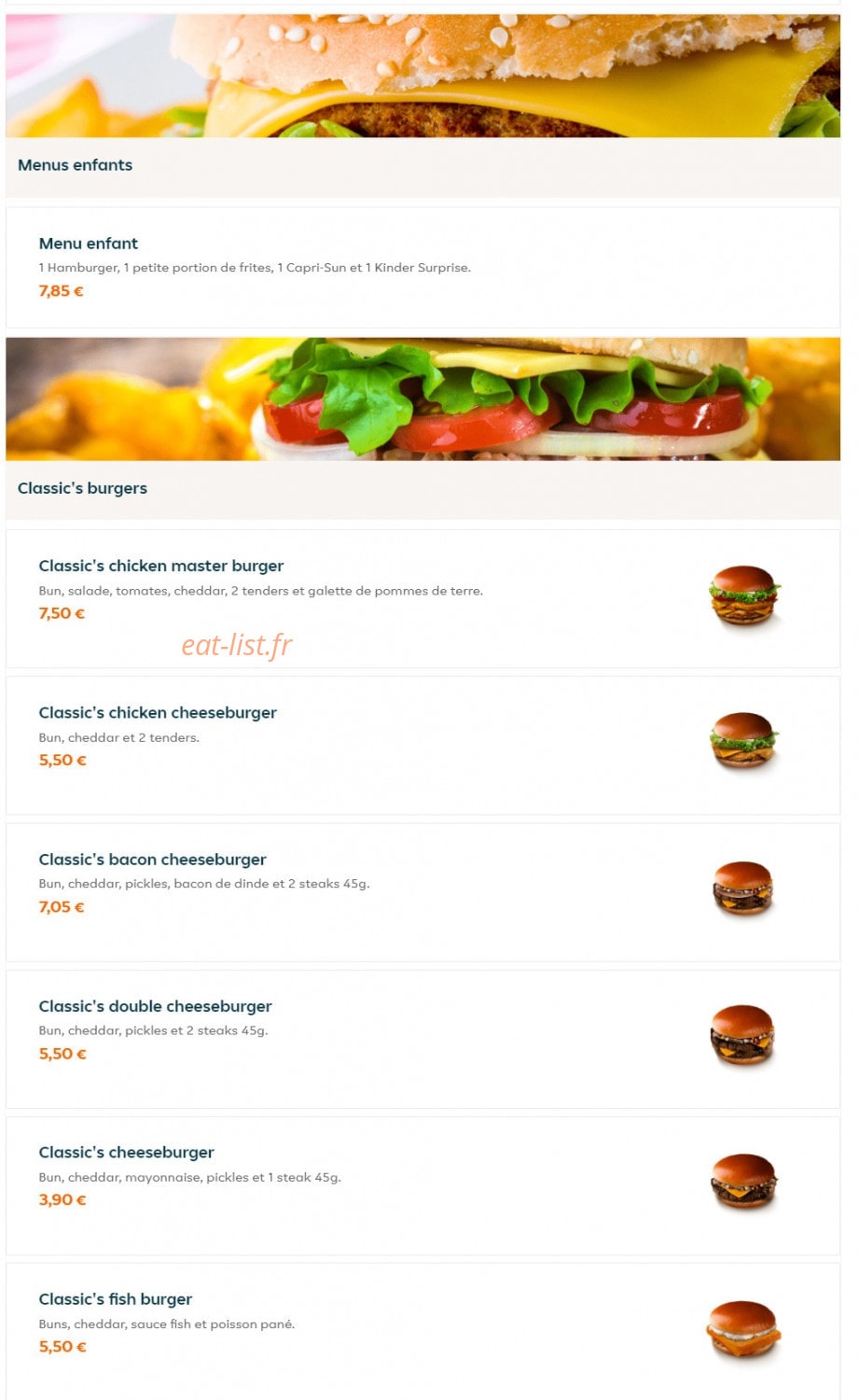Chicken burger — carte page 5