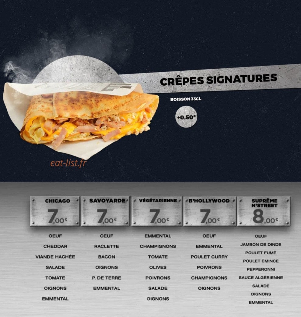 Carte et menu de Crep'n Street à Epinay sur Seine — les crêpes signatures