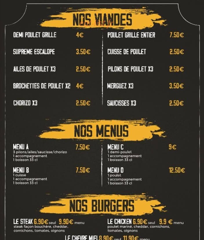 Carte et menu de French Grill à Epinay sur Seine — Les viandes, menus et burgers