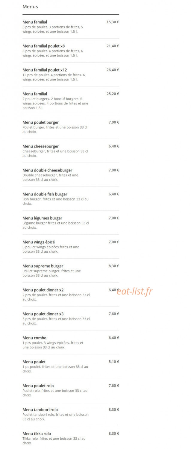 Maxin Chicken — carte page 2
