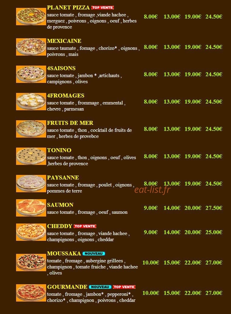 planete pizza — carte page 3