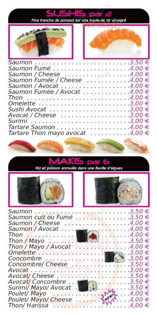 Carte et menu de Sushi Best à Epinay sur Seine — sushi et maki à la carte