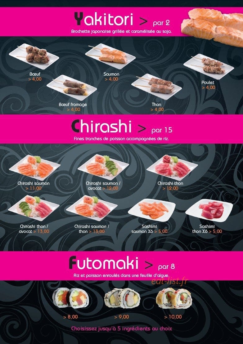 Carte et menu de Sushi Best à Epinay sur Seine — Les yakitori, chirashi et futomaki