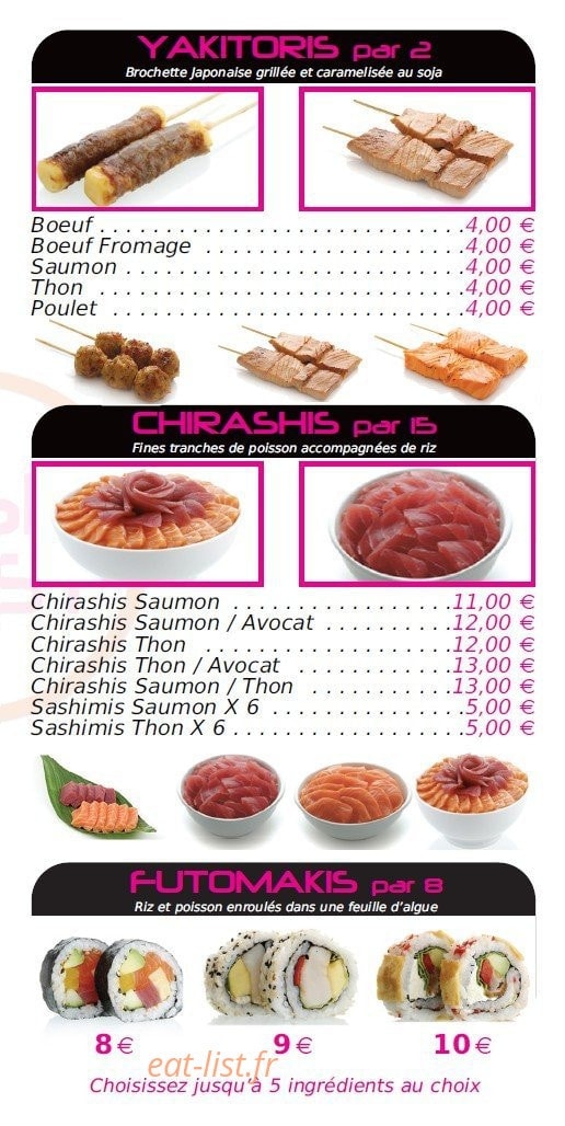 Carte et menu de Sushi Best à Epinay sur Seine — Les yakitoris, chirashi et futomaki à la carte