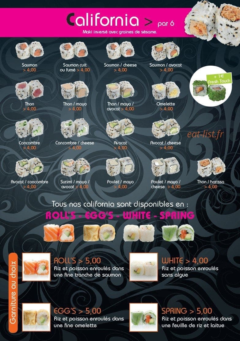 Carte et menu de Sushi Best à Epinay sur Seine — Les californias et roll's