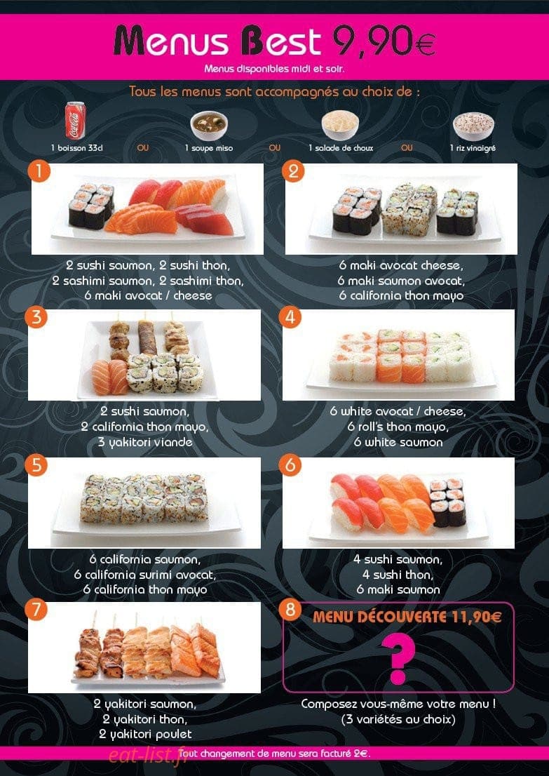 Carte et menu de Sushi Best à Epinay sur Seine — Les menu best