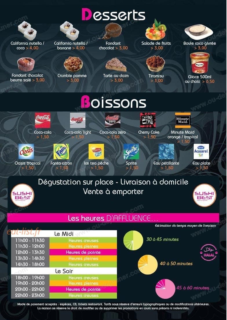 Carte et menu de Sushi Best à Epinay sur Seine — Les desserts et boissons