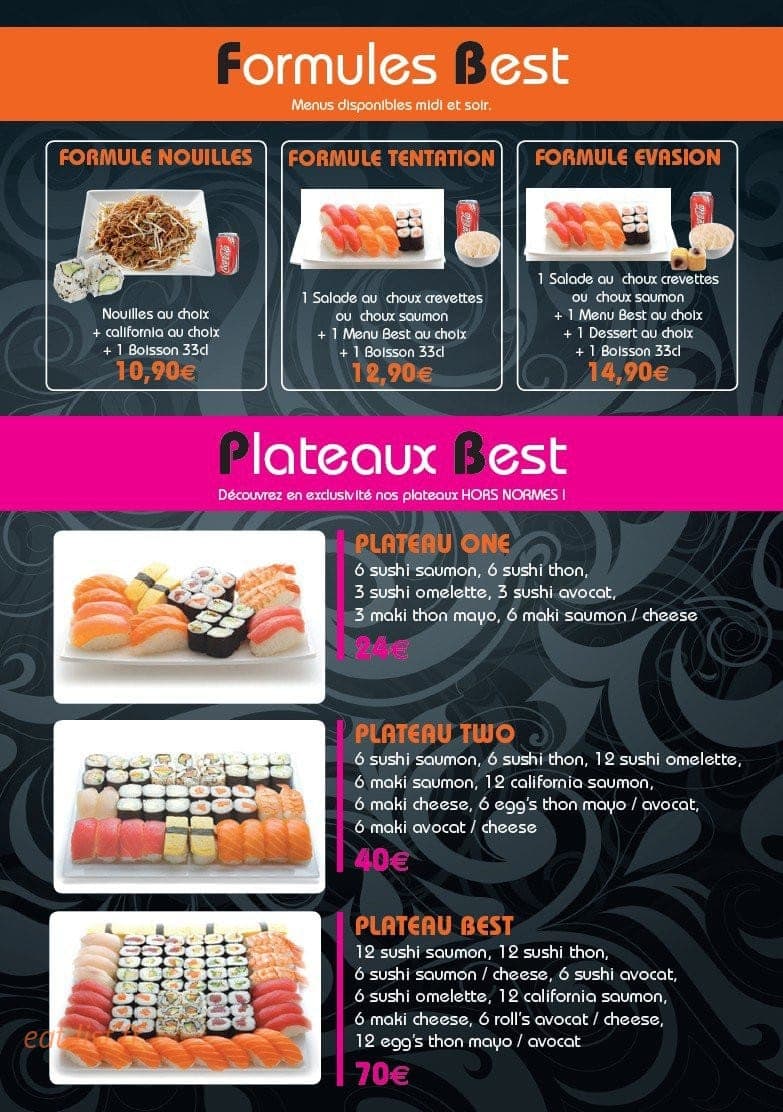 Carte et menu de Sushi Best à Epinay sur Seine — Les formule best et plateaux