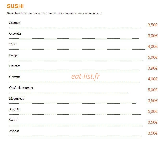 Carte et menu de Sushi Sushi à Epinay sur Seine — Les sushis