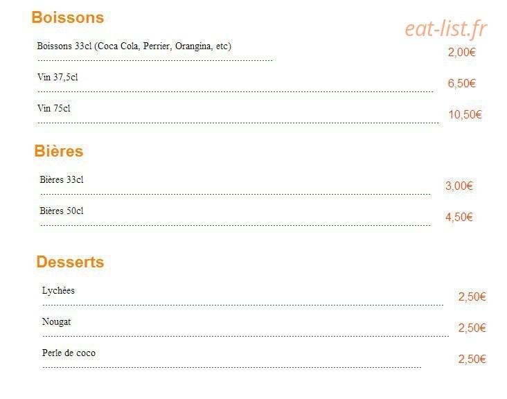 Carte et menu de Sushi Sushi à Epinay sur Seine — Les boissons, bières et desserts