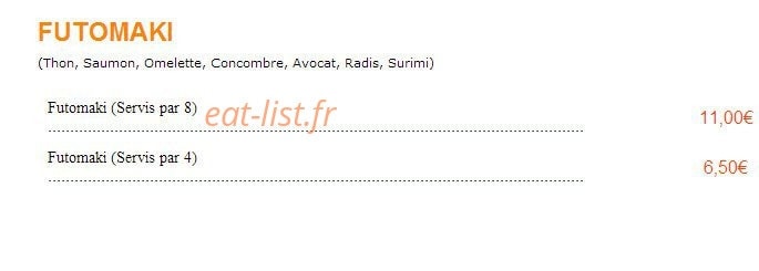 Carte et menu de Sushi Sushi à Epinay sur Seine — Les futomakis