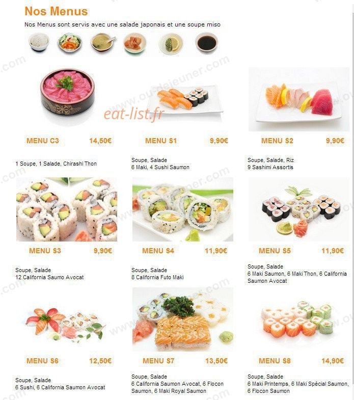 Carte et menu de Sushi Sushi à Epinay sur Seine — Les menus sushi, chirashi et califonia