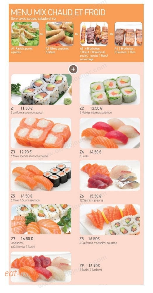 Carte et menu de Sushi Sushi à Epinay sur Seine — Les menus mix