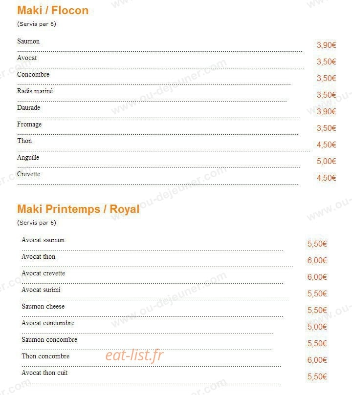 Carte et menu de Sushi Sushi à Epinay sur Seine — Les makis flocon et printemps /royal