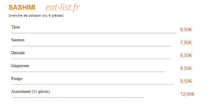 Carte et menu de Sushi Sushi à Epinay sur Seine — Les sashimis