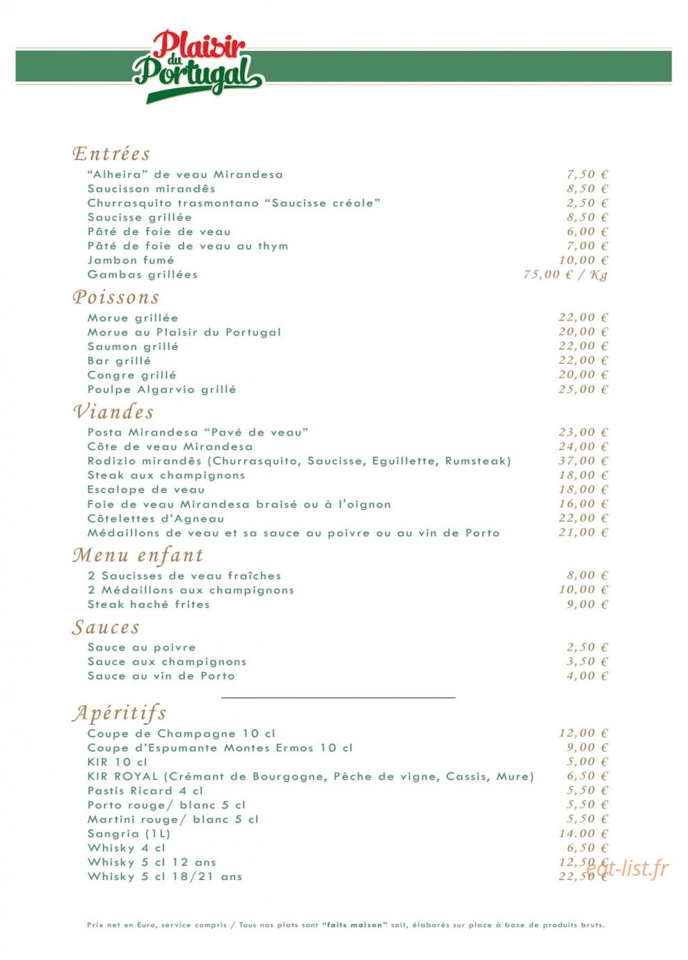 Au Plaisir Du Portugal — carte page 1