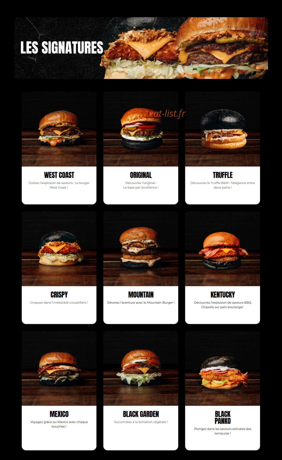 Black & White Burger — carte page 1