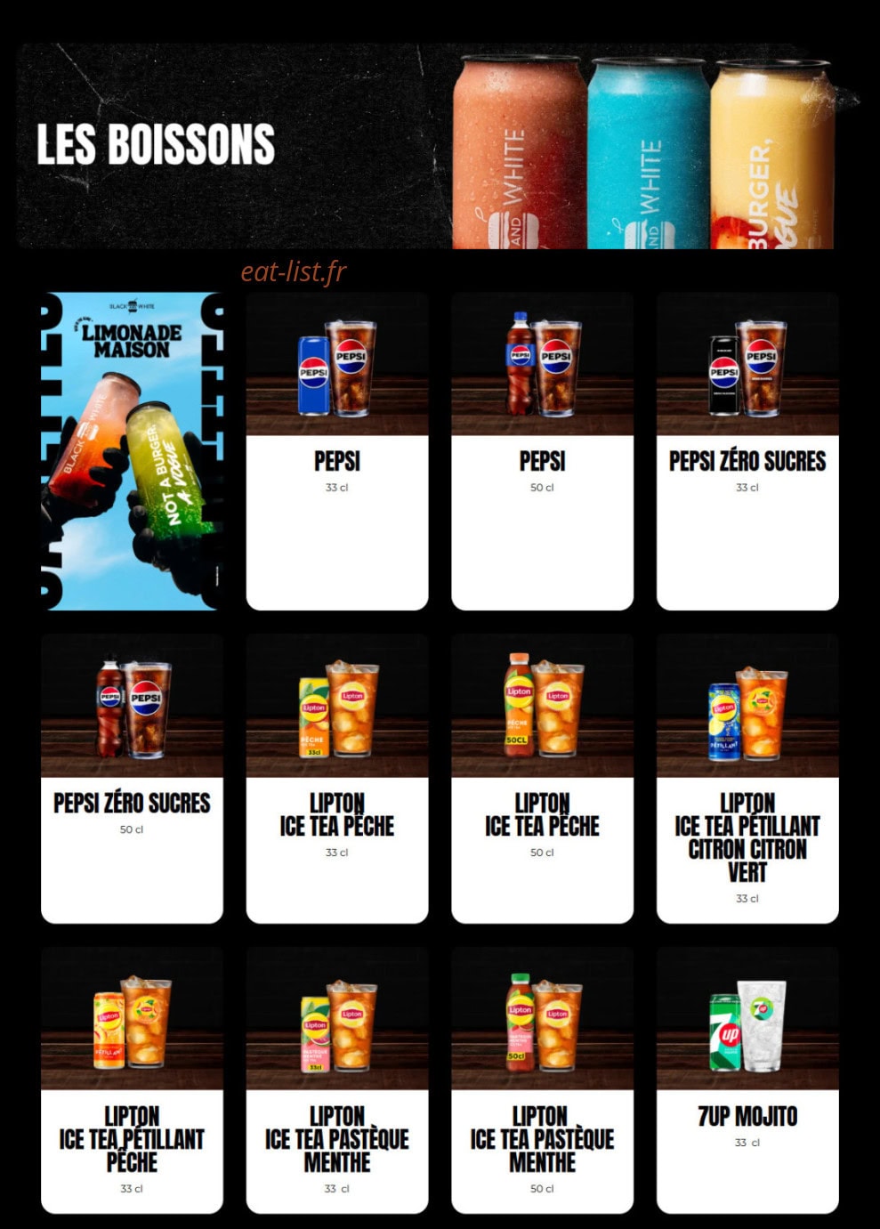 Black & White Burger — carte page 4