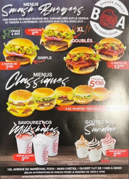 Burger addict — carte page 1
