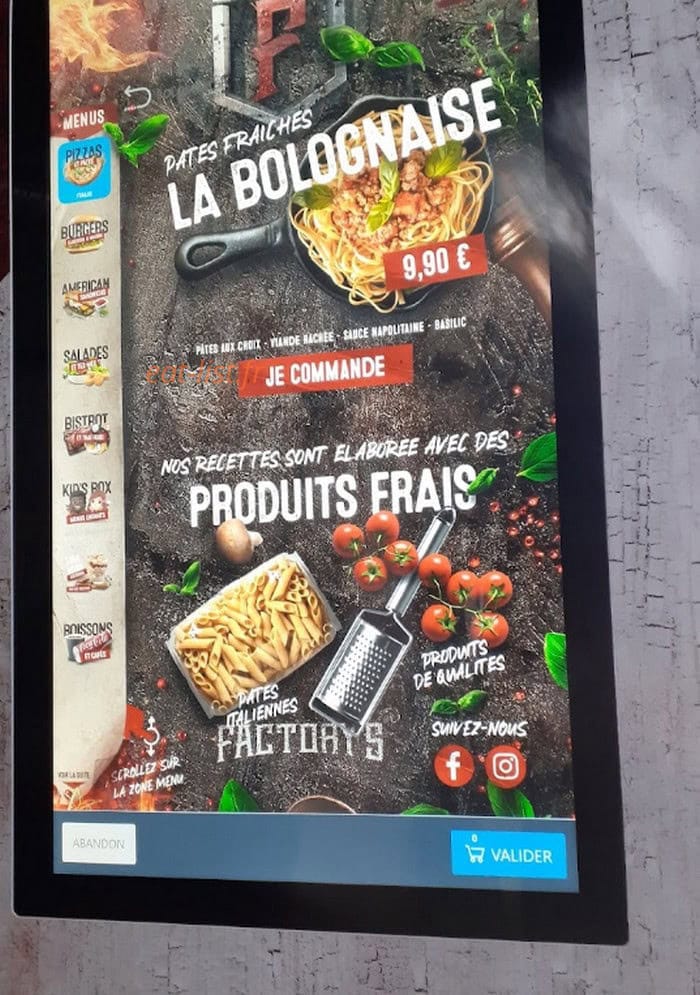 Carte et menu de Factory's à Creteil — Bolognaise