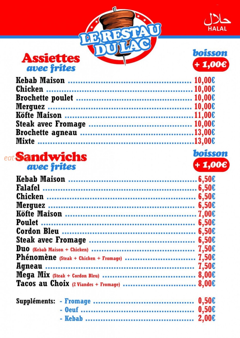 Le Restau du Lac — carte page 1