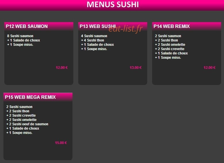 Sushi Web — carte page 1