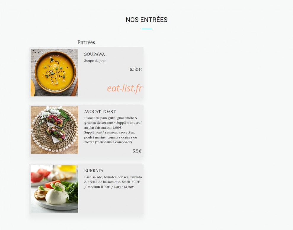 Carte et menu de Aloha Spirit à Saint Maur des Fosses — Les entrées
