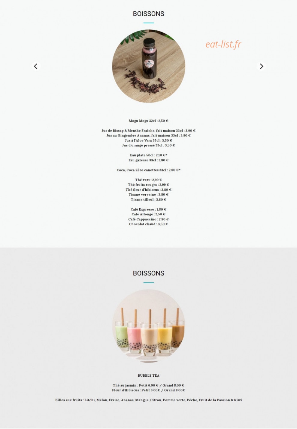Carte et menu de Aloha Spirit à Saint Maur des Fosses — Les boissons