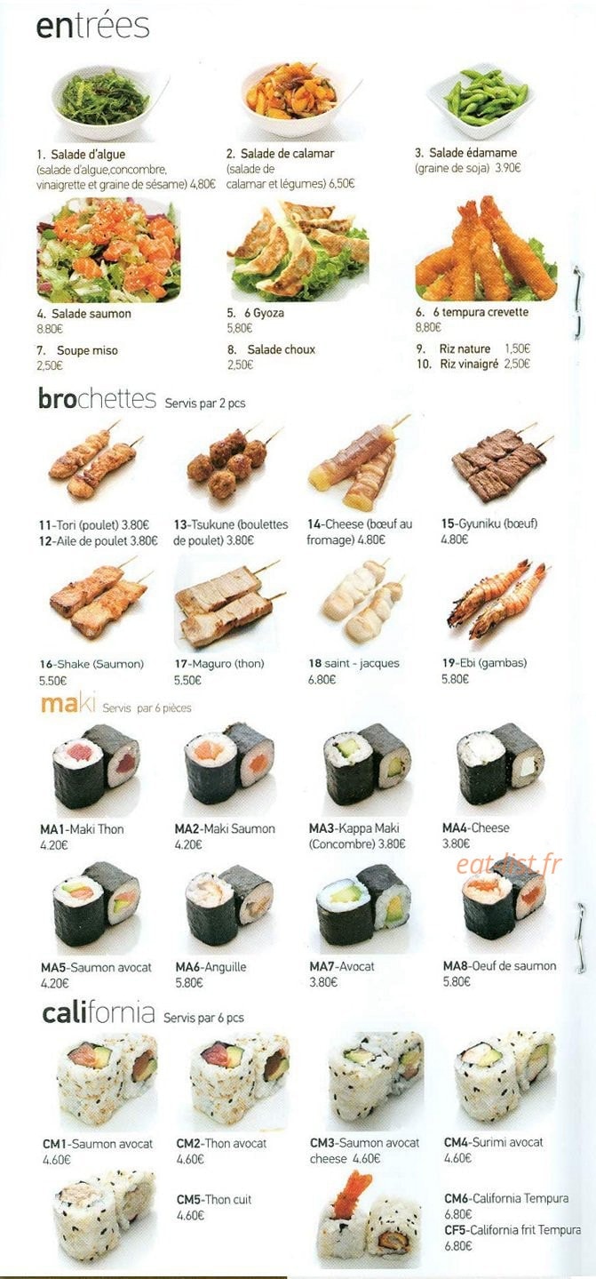 Carte et menu de Au Comptoir d'Asie à Saint Maur des Fosses — Les flocon, shake roll et california frit