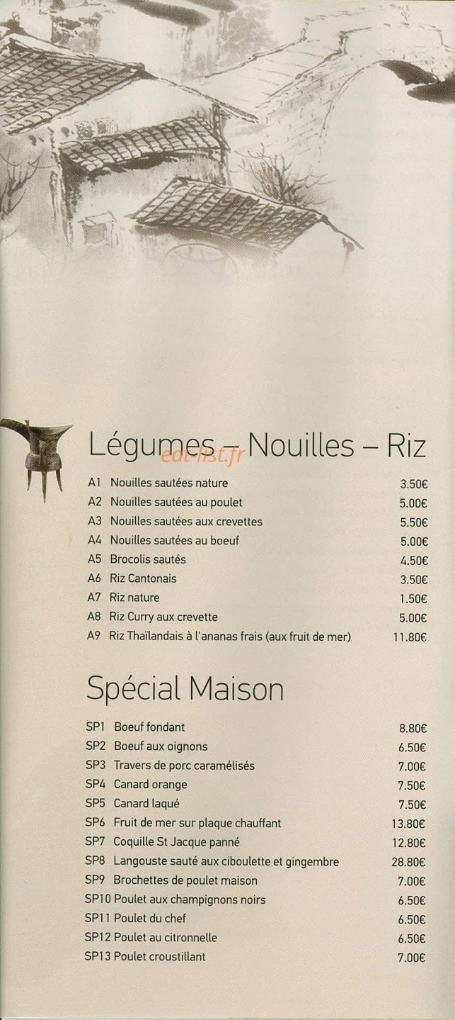 Carte et menu de Au Comptoir d'Asie à Saint Maur des Fosses — Les légumes, riz, nouille et spécial maison