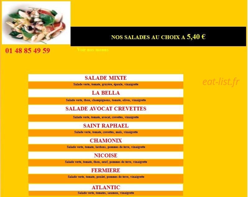 Bella Pizza — carte page 1
