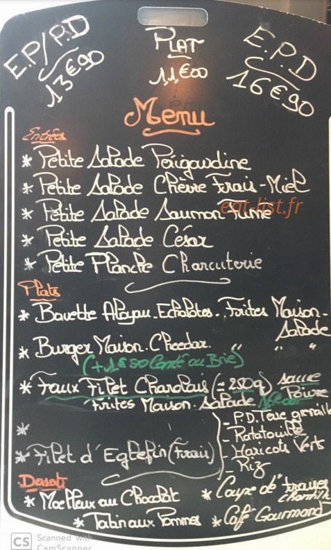 Bistro du Théâtre — carte page 1