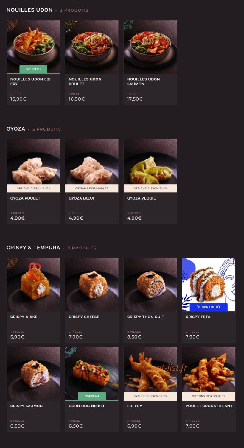 Carte et menu de Côté Sushi à Saint Maur des Fosses — Les gyozas, crispys, ....