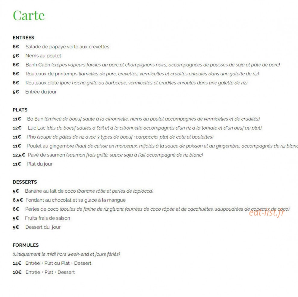 Carte et menu de Hello Vietnam à Saint Maur des Fosses — La carte