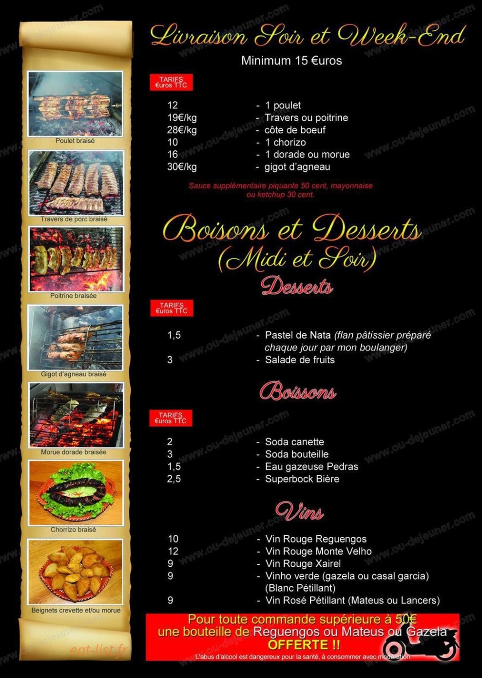 Carte et menu de Janela Churrasqueira à Saint Maur des Fosses — Les boissons et desserts