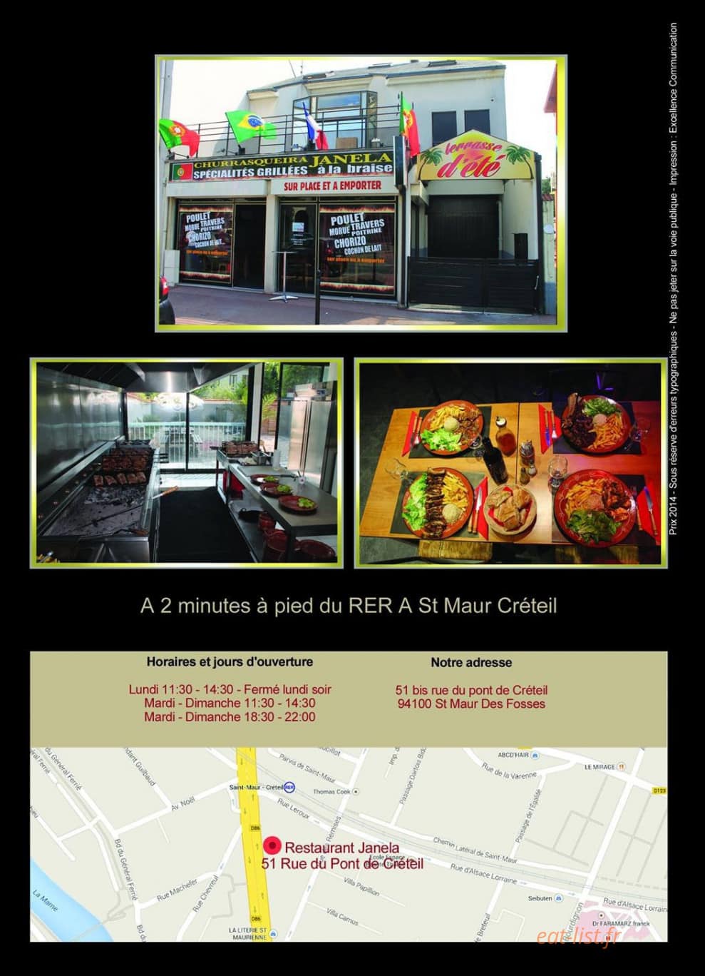 Carte et menu de Janela Churrasqueira à Saint Maur des Fosses — Les horaires