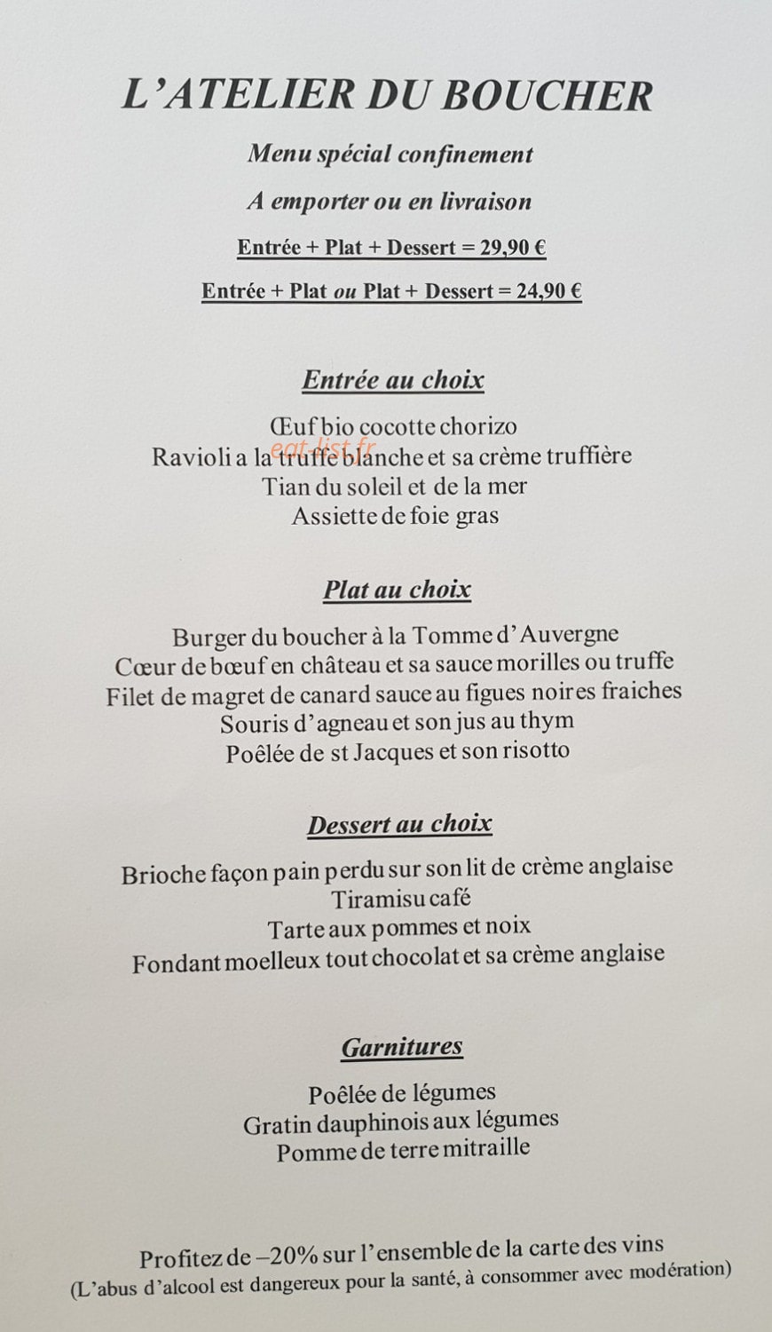 L'Atelier du Boucher — carte page 1