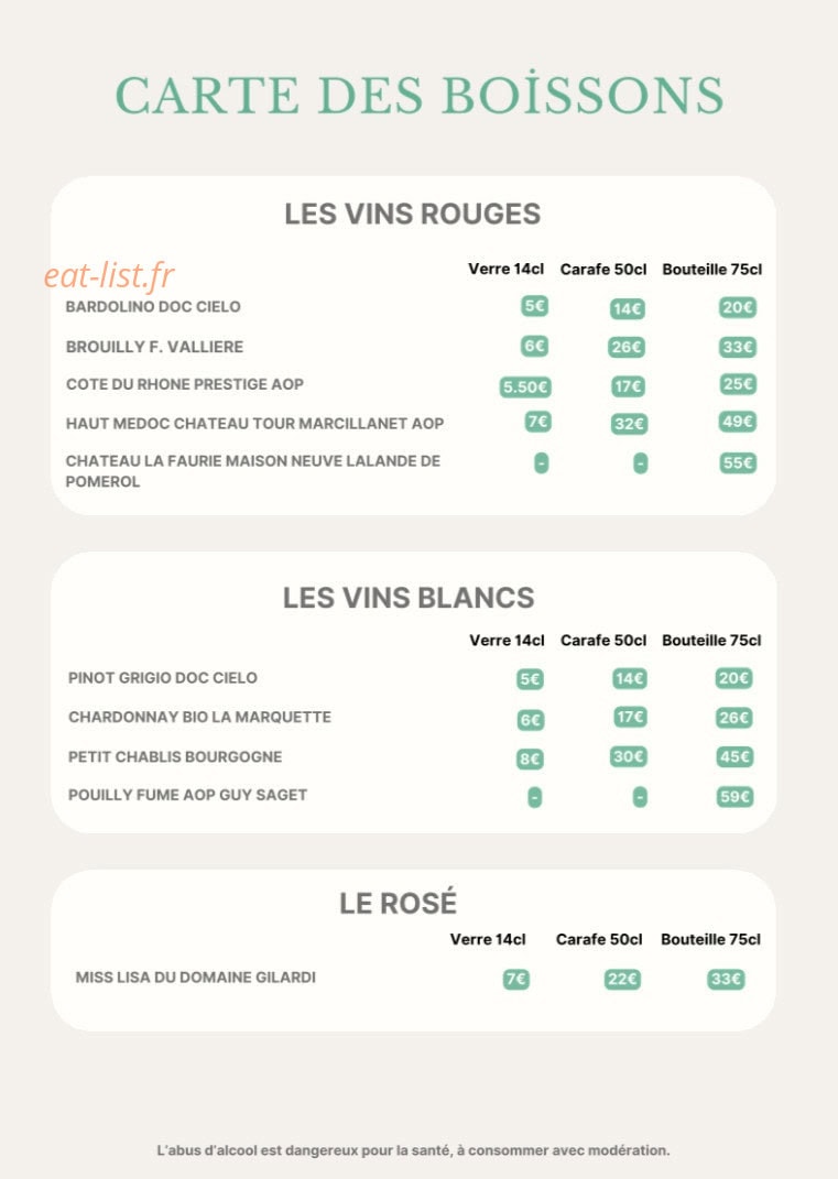 Carte et menu de La Cucina Di Gina à Saint Maur des Fosses — Les vins