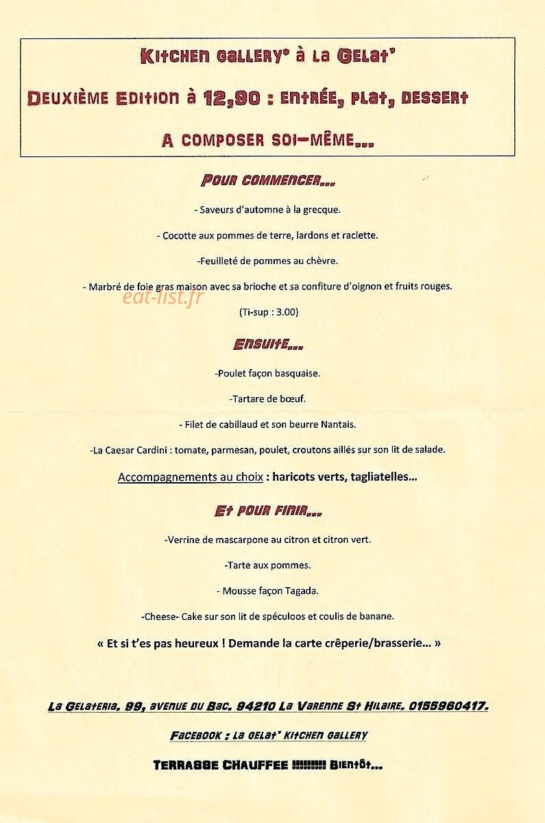 La Gelat' Kitchen Gallery — carte page 1