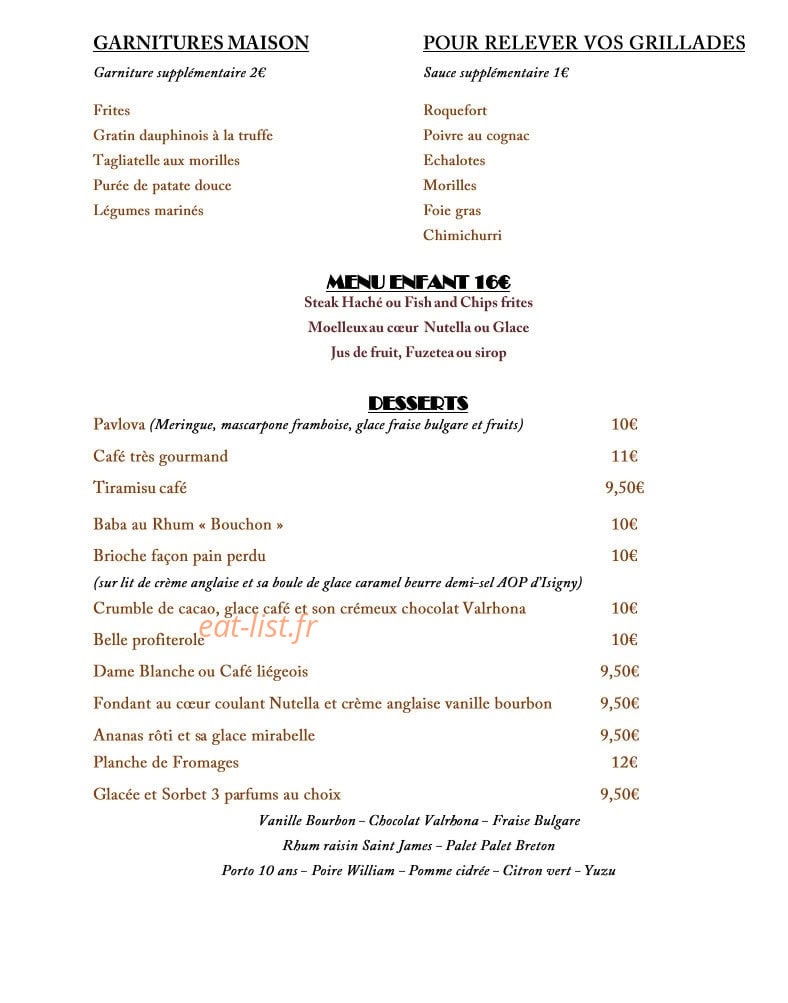 Carte et menu de Le Bo'Vin à Saint Maur des Fosses — Les garnitures maison, menu; enfant et desserts,...